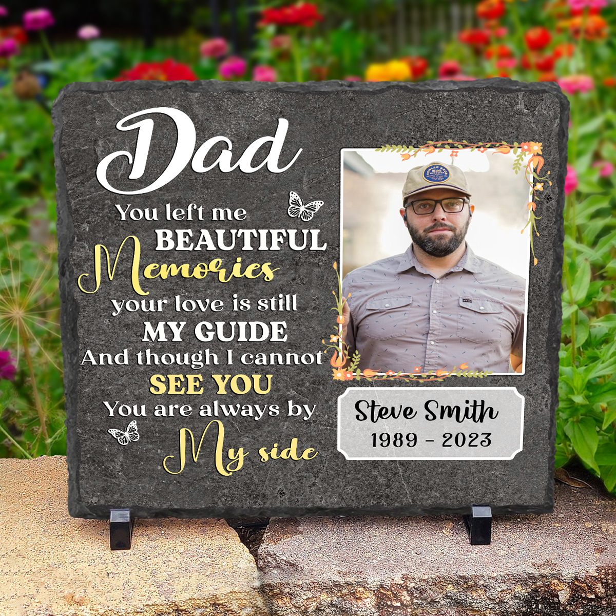 Personalized Dad Memorial Photo Slate, Sympathy Gift For Loss Of Father, You Left Me Beautiful Memories Dad Memorial Stone Father's Day Gifts 1 Personalized Dad Memorial Photo Slate, Sympathy Gift For Loss Of Father, You Left Me Beautiful Memories Dad Memorial Stone For Garden Or Home