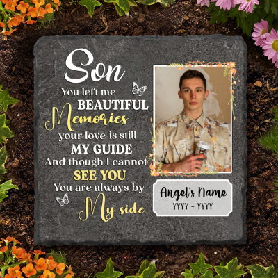 BEST SELLERS 89 Son Memorial Stone With Photo, Personalized Memorial Gifts For Loss Of Son, You Left Me Beautiful Memories Son Memorial Stone For Garden Or Home