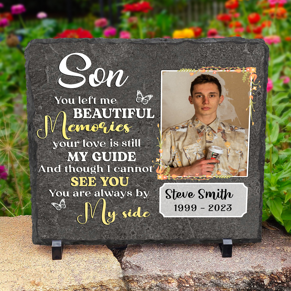 Son Memorial Stone With Photo, Personalized Memorial Gifts For Loss Of Son, You Left Me Beautiful Memories Son Memorial Stone For Garden Or Home 1 Son Memorial Stone With Photo, Personalized Memorial Gifts For Loss Of Son, You Left Me Beautiful Memories Son Memorial Stone For Garden Or Home