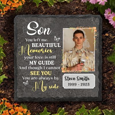 BEST SELLERS 90 Son Memorial Stone With Photo, Personalized Memorial Gifts For Loss Of Son, You Left Me Beautiful Memories Son Memorial Stone For Garden Or Home