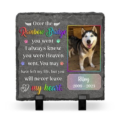Rainbow Bridge Pet Memorial Garden Stone, Personalized Dog Memorial Gift, Pet Loss Gifts, Dog Remembrance Rock Slate