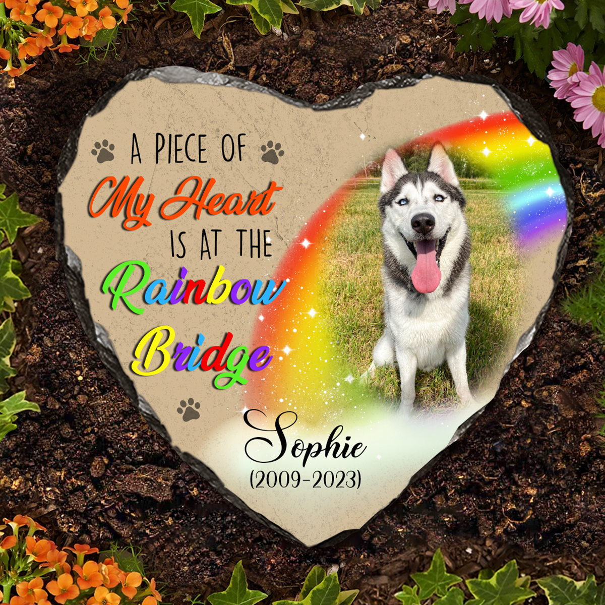 17+ Heartwarming and Unique Dog Memorial Gifts to Honor Your Beloved Pet 18 Rainbow Bridge Dog Memorial Photo Slate Personalized, Pet Condolence Gifts, A Piece Of My Heart Is At The Bridge Rainbow Garden Stone