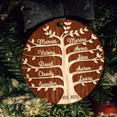 Custom Family Tree Christmas Ceramic Ornaments, Ornament Gift For Family With Names, Xmas Decoration