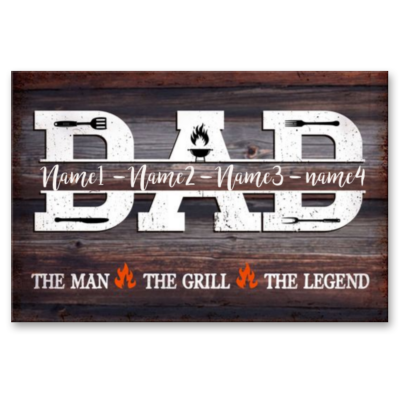 Dad The Man The Grill The Legend Metal Sign, Grill Gifts For Dad, Barbeque Grilling Station Decor