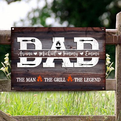 Dad The Man The Grill The Legend Metal Sign, Grill Gifts For Dad, Barbeque Grilling Station Decor