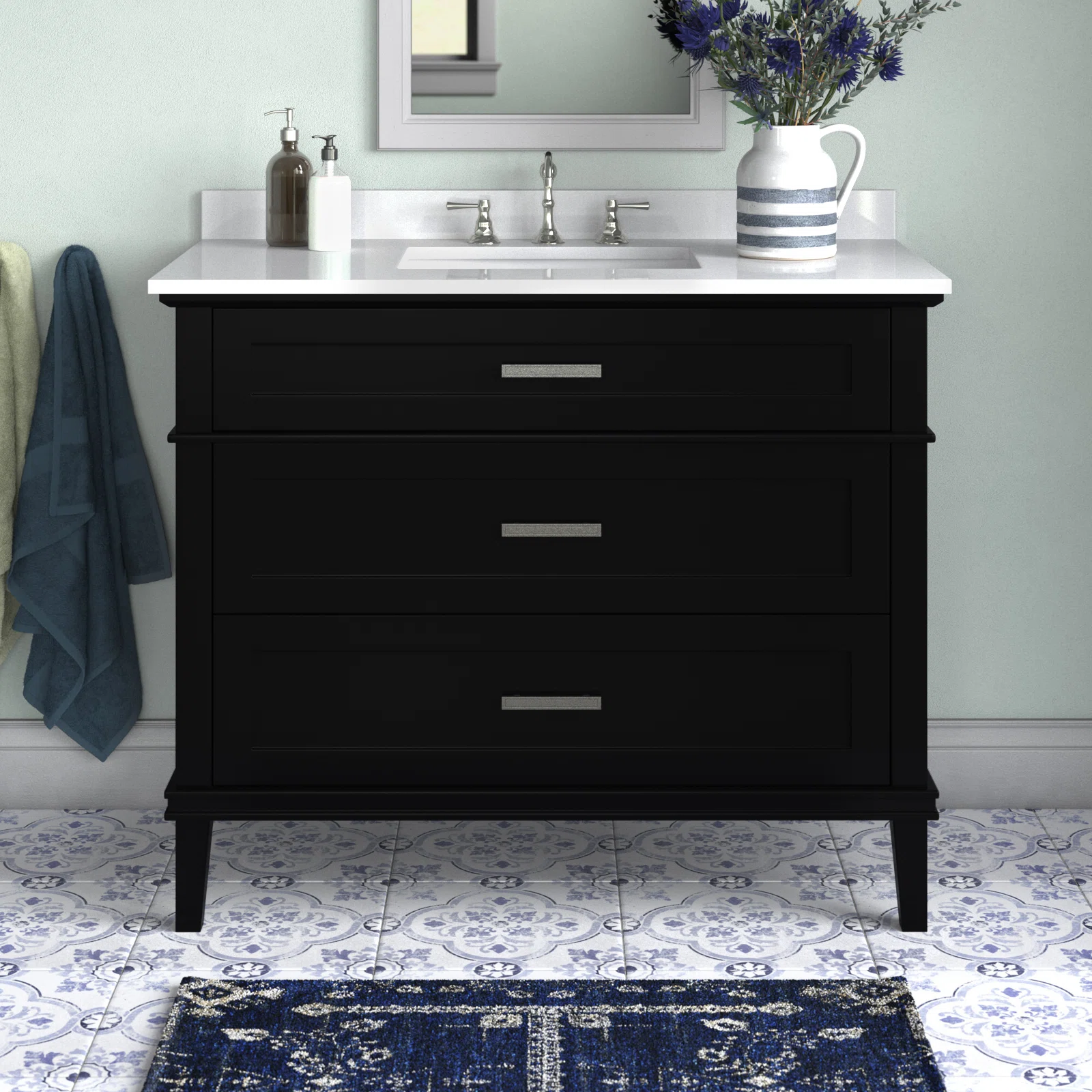 Modern Bathroom with Black Vanity