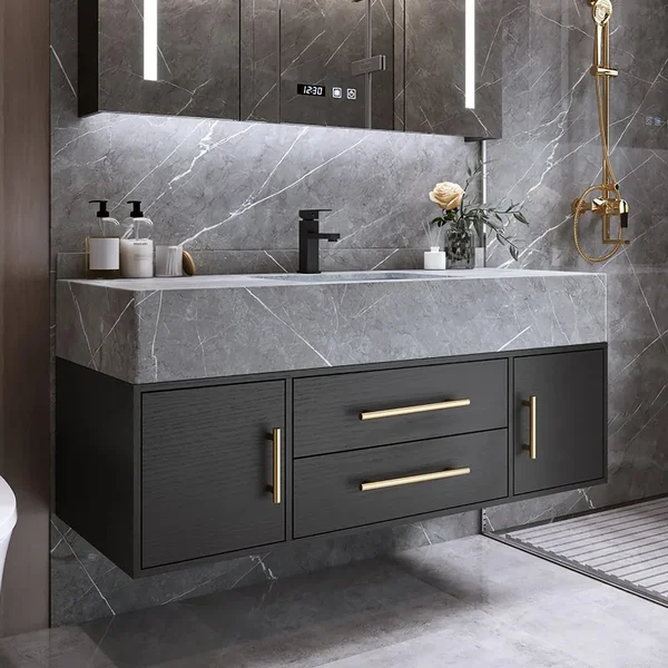 Modern Bathroom with Black Vanity