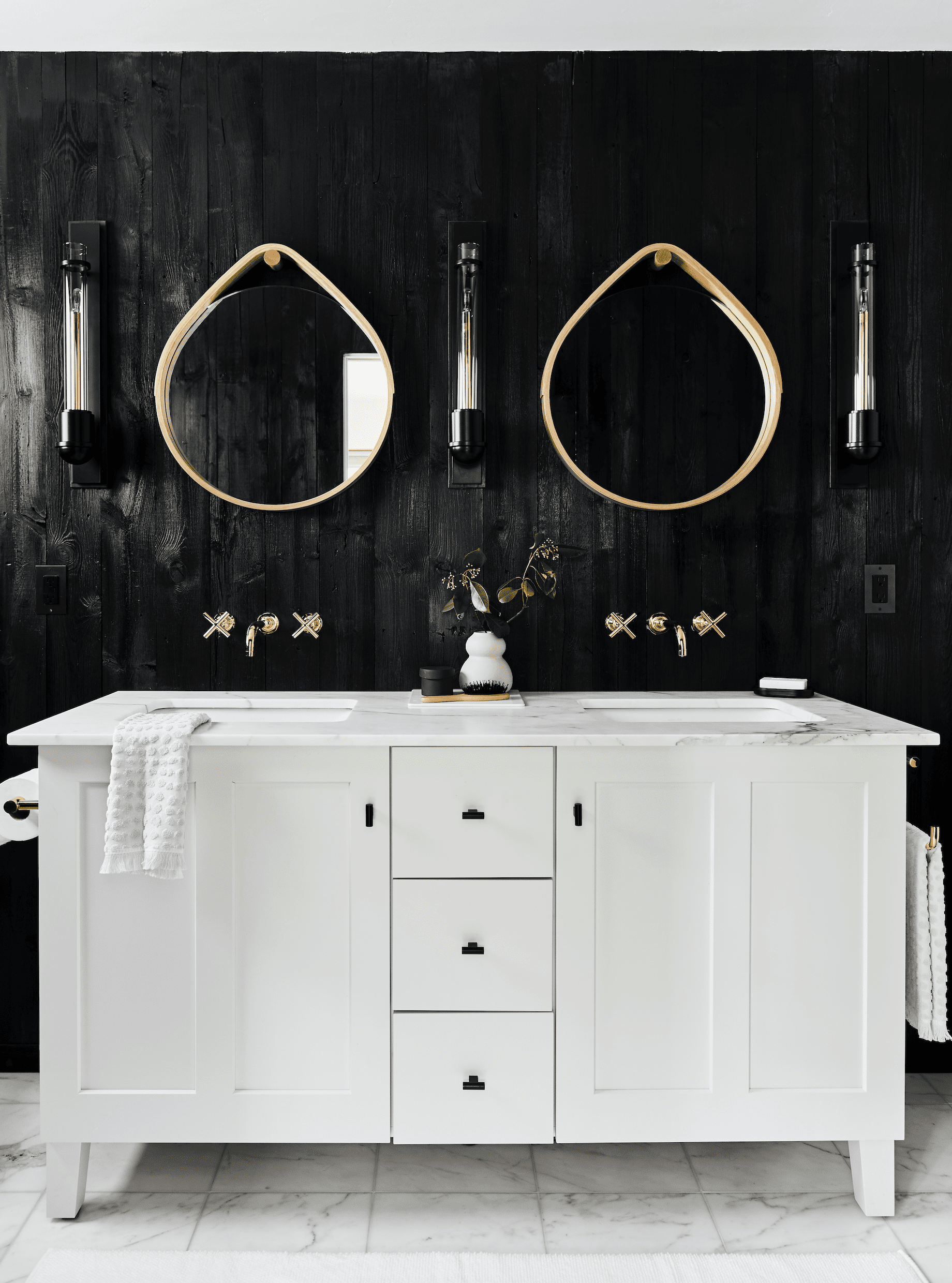 Bathroom with Black and Brass Accents