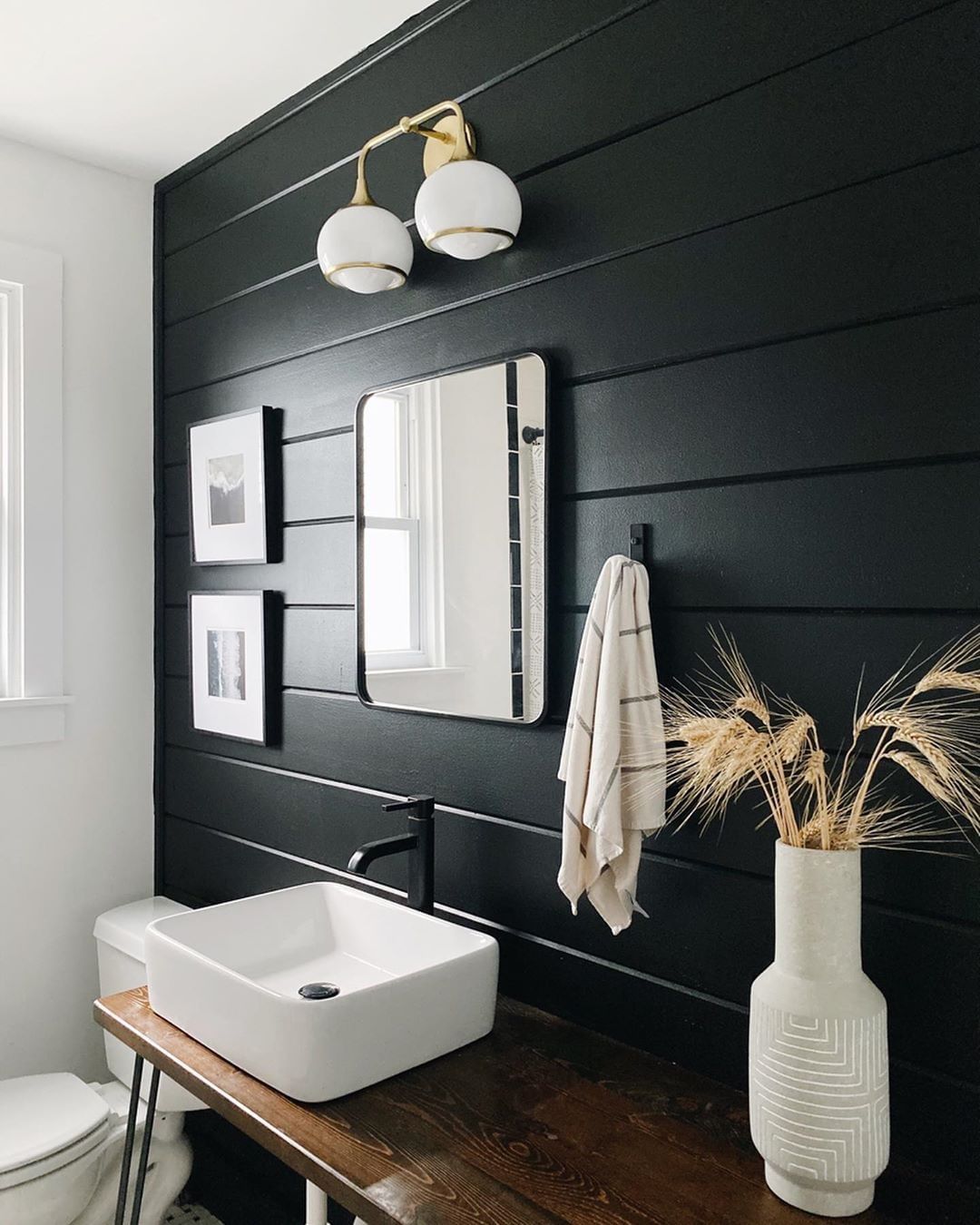 Black Bathroom With Shiplap Wall1