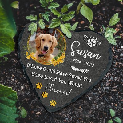 Personalized Dog Memorial Photo Stones For Graves, Pet Remembrance Gifts, If Love Could Have Saved You Garden Memorial Stone