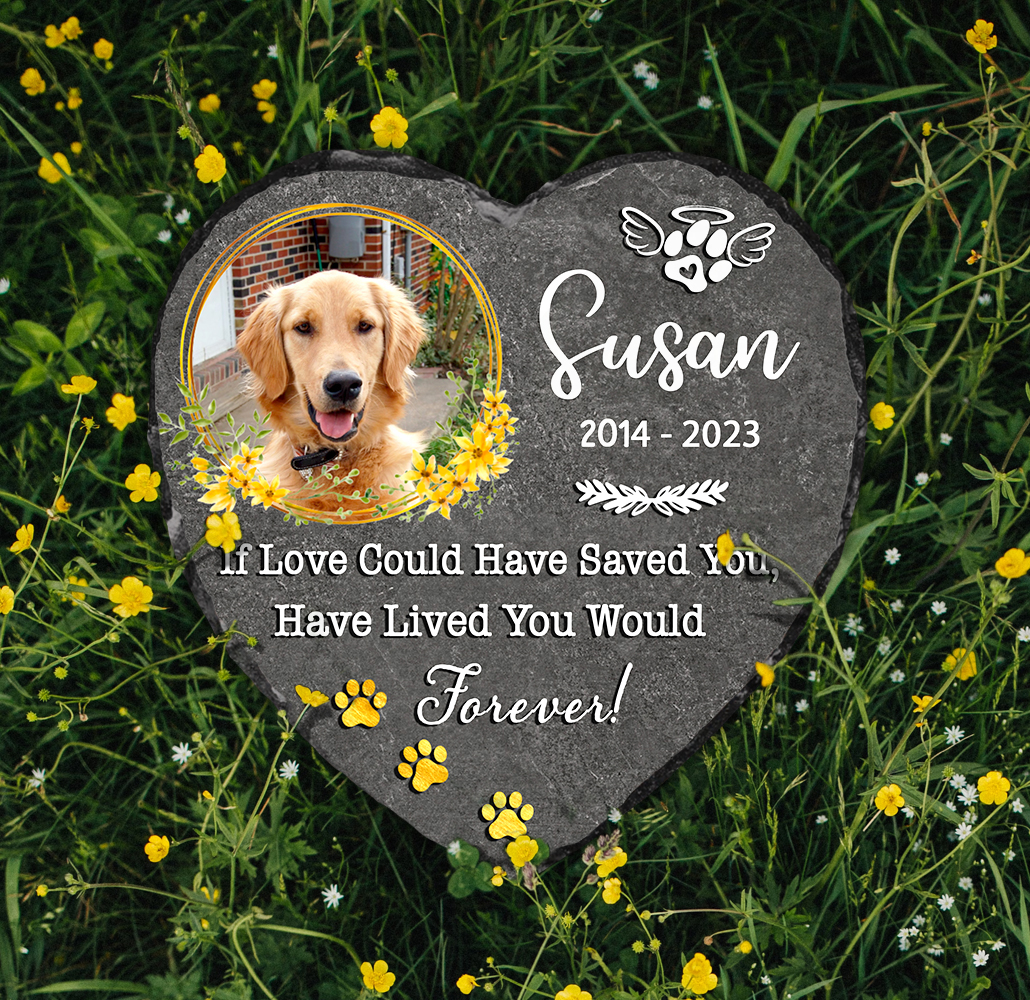 Personalized Dog Memorial Photo Stones For Graves, Pet Remembrance Gifts, If Love Could Have Saved You Garden Memorial Stone