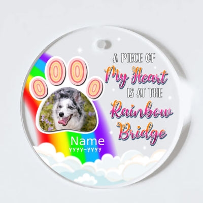 rainbow dog memorial photo acrylic ornament personalized memorial gifts for dog owners a piece of my heart is at the rainbow bridge christmas ornament