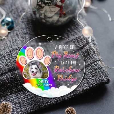 rainbow dog memorial photo acrylic ornament personalized memorial gifts for dog owners a piece of my heart is at the rainbow bridge christmas ornament