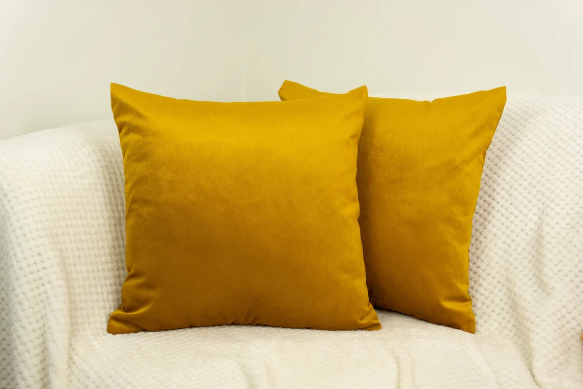 Mustard Yellow Velvet Pillow Cover