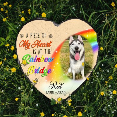 rainbow bridge dog memorial photo slate personalized pet condolence gifts a piece of my heart is at the bridge rainbow garden stone