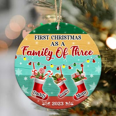 socks first christmas as a family of three ceramic ornament custom family christmas ornaments parents and baby's first christmas ornament