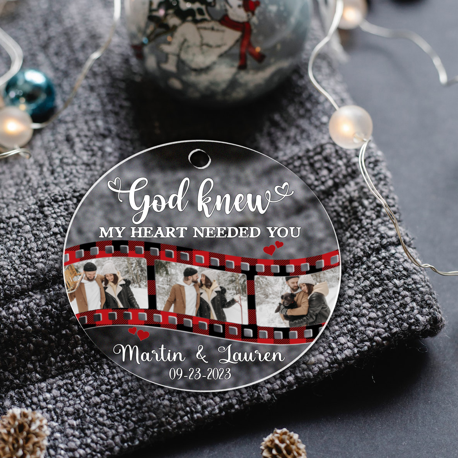 newlywed christmas photo acrylic ornament personalized christmas ornaments for couples god knew my heart needed you