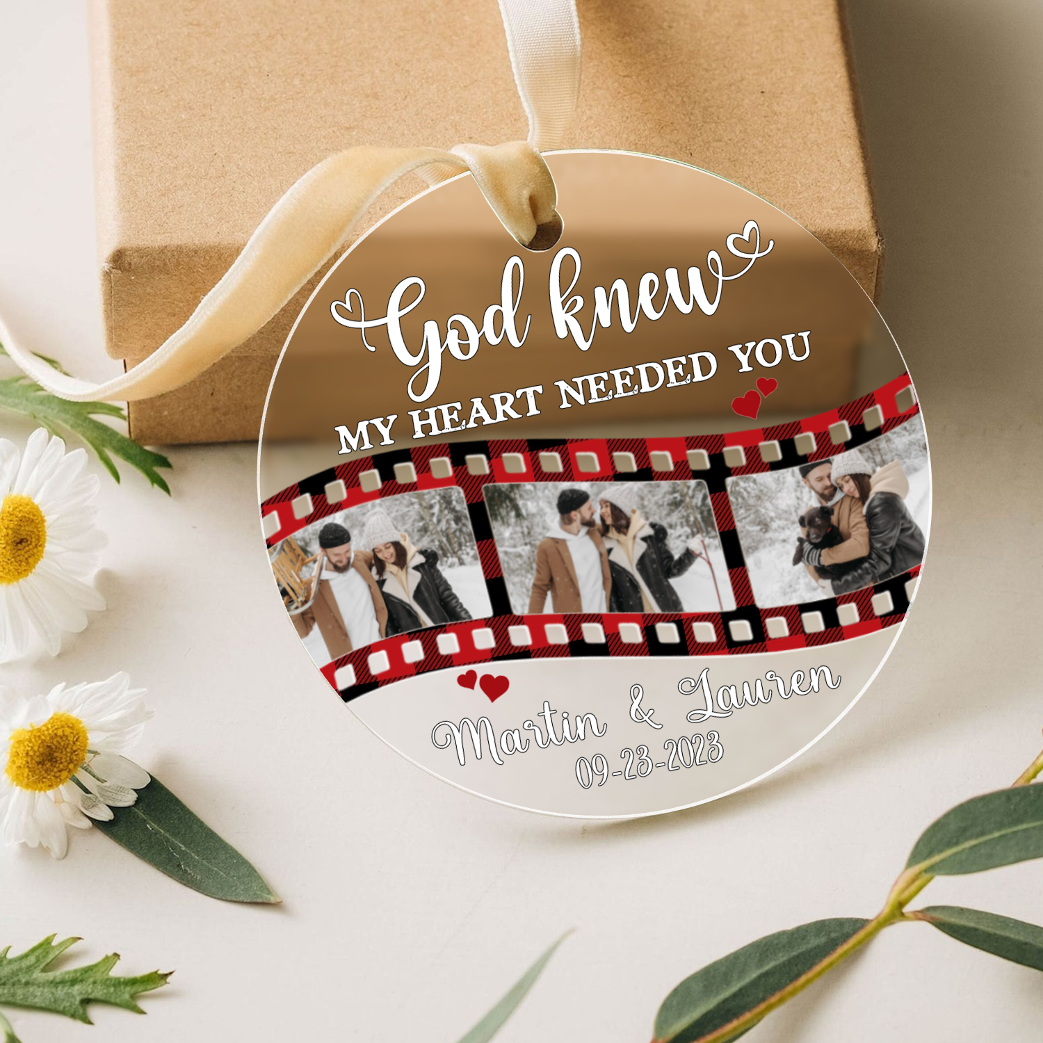 newlywed christmas photo acrylic ornament personalized christmas ornaments for couples god knew my heart needed you