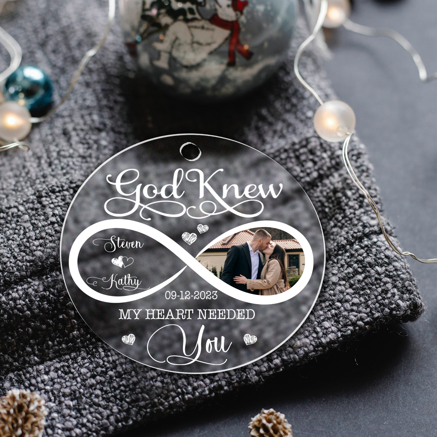 Personalized Couples Christmas Acrylic Ornament, God Knew My Heart Needed You Newlywed Christmas Ornament 1 personalized couples christmas acrylic ornament 2023 god knew my heart needed you newlywed christmas ornament