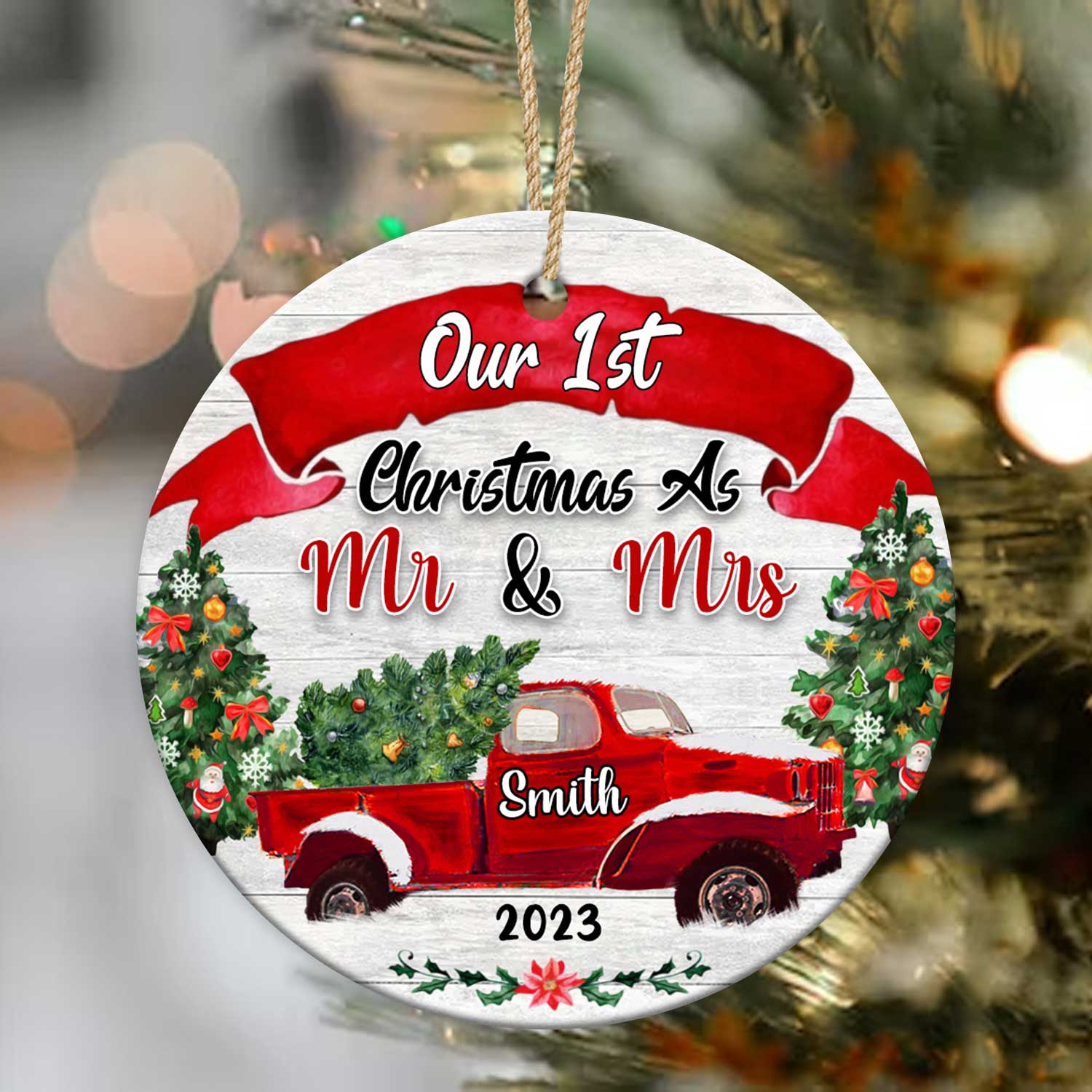 mr and mrs first christmas ceramic ornament custom first christmas married gifts our first christmas married as mr and mrs red truck ornament