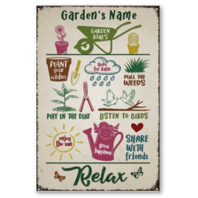 Personalized Garden Rules Classic Metal Sign, Custom Garden Sign With Name, Best Gifts For Gardeners
