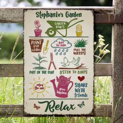Personalized Garden Rules Classic Metal Sign, Custom Garden Sign With Name, Best Gifts For Gardeners