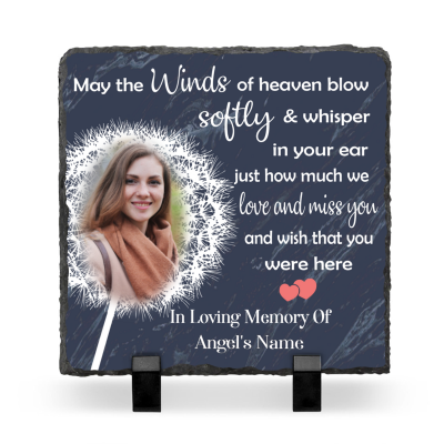 Personalized May The Wind Dandelion Memorial Slate, Custom Photo Memorial Stone Slate, Gifts For Bereavement