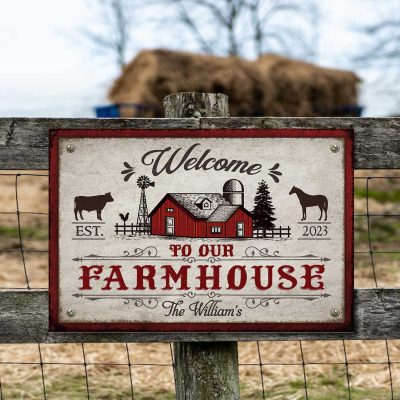 Custom Welcome to Our Farmhouse Metal Sign, Personalized Farmhouse Sign, Farmhouse Decor