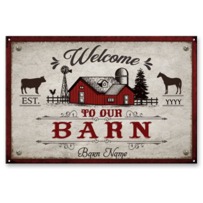 Personalized Welcome to Our Barn Metal Sign, Custom Rustic Farm Sign, Country House Decor