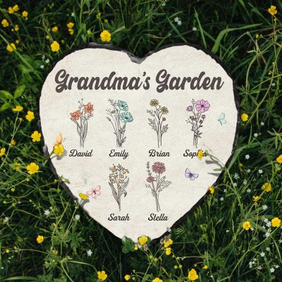 Personalized Family Garden Stone With Names, Custom Garden Stone For Mom, Grandma Garden Gifts