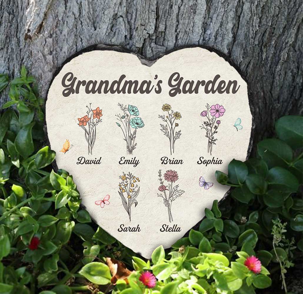 Personalized Family Garden Stone With Names, Custom Garden Stone For Mom, Grandma Garden Gifts