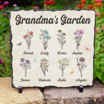 Grandma's Garden Birth Flower Custom Stone, Personalized Gift for Grandma, Mother's Day Gift with Grandkids Names