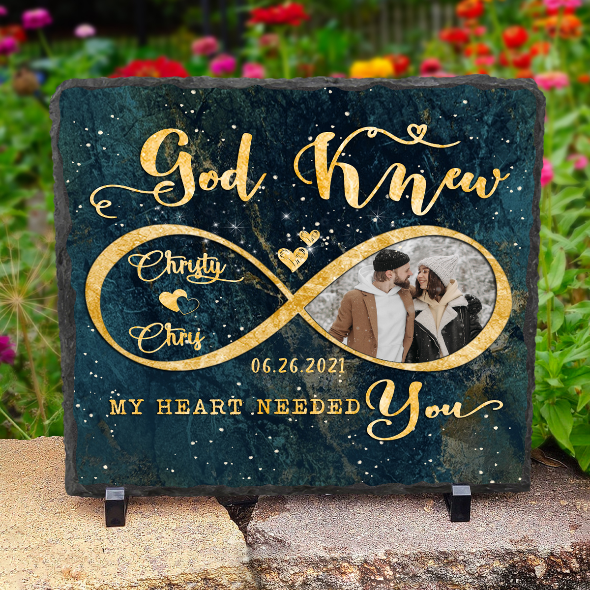 God Knew My Heart Needed You - Personalized Infinity Anniversary Photo Slate Stone - Anniversary Gifts For Him 1 Custom Anniversary Slate With Infinity Sign, Personalized Photo God Knew My Heart Needed You Stone, Anniversary Gifts