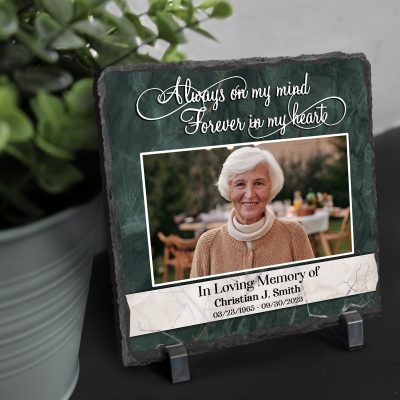 Custom Photo Memorial Stone Slate, Personalized Always On My Mind Forever in My Heart Slate, Gifts For Bereavement
