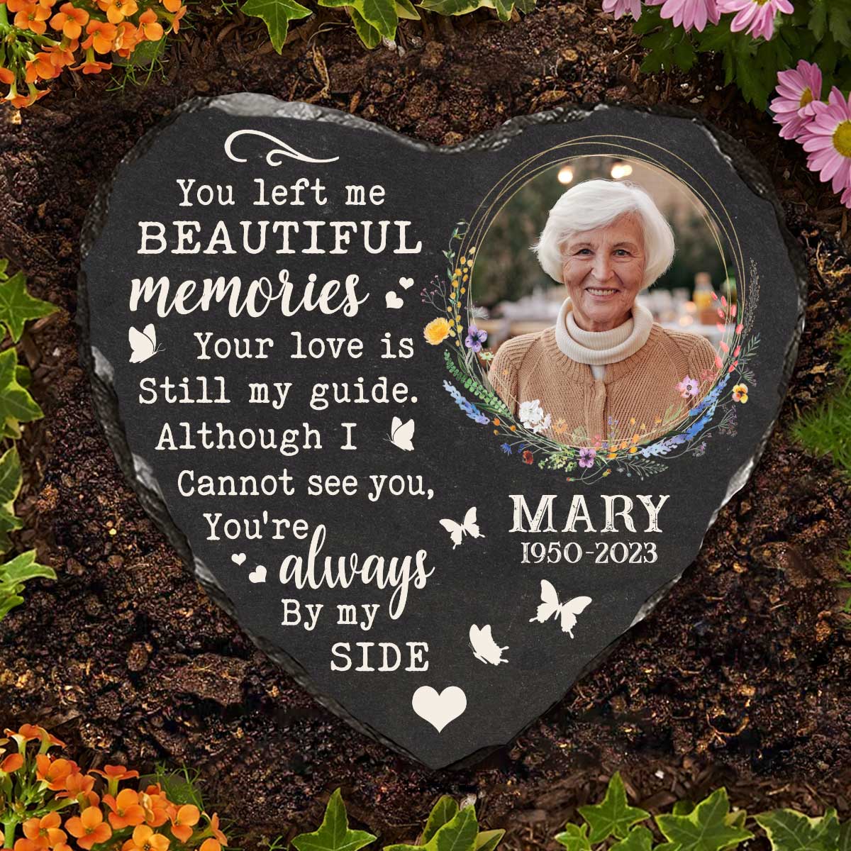 You Left Me Beautiful Memories Stones For Graves With Photo, Personalized Gifts For Someone Who Lost A Loved One, Human Grave Marker