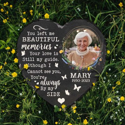 You Left Me Beautiful Memories Stones For Graves With Photo, Personalized Gifts For Someone Who Lost A Loved One, Human Grave Marker