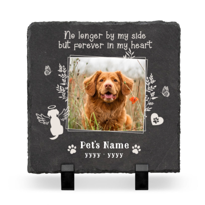 No Longer By My Side But Forever In My Heart Photo Rock Stone Personalized, Dog Death Gifts, Pet Memorial Stones For Graves