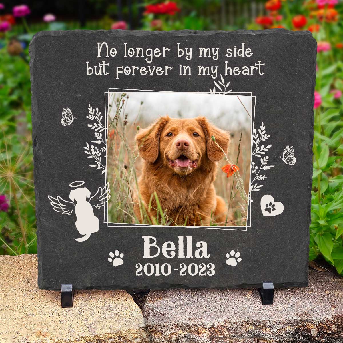 Pet Memorial Stones For Graves, Personalized Dog Cat Memorial Garden Stone, Pet Loss Gifts, Pet Keepsake 1 No Longer By My Side But Forever In My Heart Photo Rock Stone Personalized, Dog Death Gifts, Pet Memorial Stones For Graves