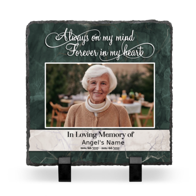 Custom Photo Memorial Stone Slate, Personalized Always On My Mind Forever in My Heart Slate, Gifts For Bereavement