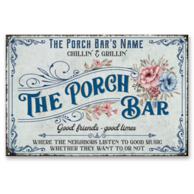 The Porch Bar Classic Metal Sign, Customized Vintage Porch Family Sign, Retro Country Farmhouse Decor