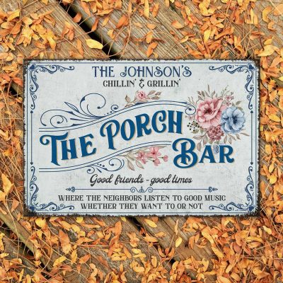 The Porch Bar Classic Metal Sign, Customized Vintage Porch Family Sign, Retro Country Farmhouse Decor