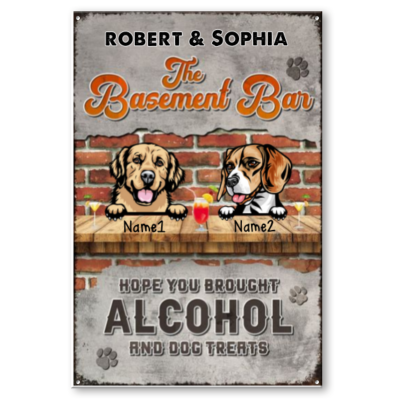 Customized The Basement Bar Metal Sign, Personalized Dog Breeds The Basement Bar Sign, Rustic Home Decor For Dog Lovers