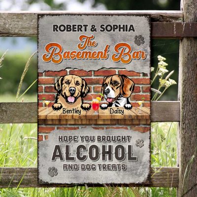 Customized The Basement Bar Metal Sign, Personalized Dog Breeds The Basement Bar Sign, Rustic Home Decor For Dog Lovers
