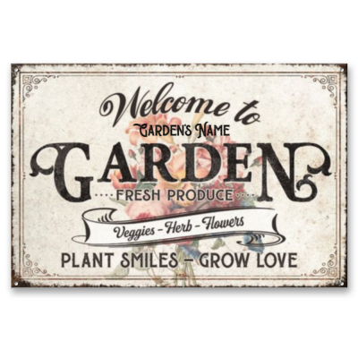 Customized Flower Garden Metal Sign, Plant Smiles Grow Love Vintage Sign, Personalized Gardening Gifts