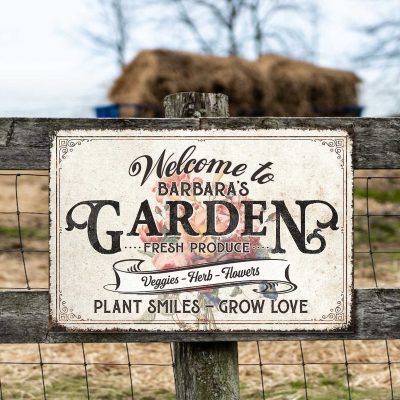 Customized Flower Garden Metal Sign, Plant Smiles Grow Love Vintage Sign, Personalized Gardening Gifts