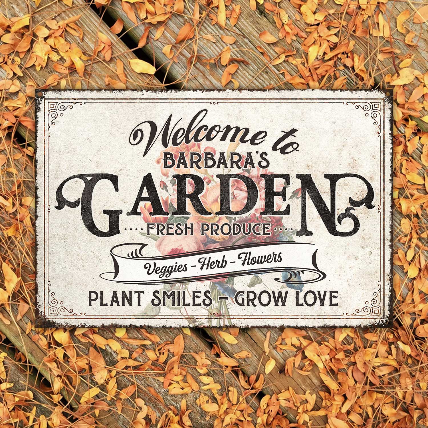 Customized Flower Garden Metal Sign, Plant Smiles Grow Love Vintage Sign, Personalized Gardening Gifts 1 Customized Flower Garden Metal Sign, Plant Smiles Grow Love Vintage Sign, Personalized Gardening Gifts