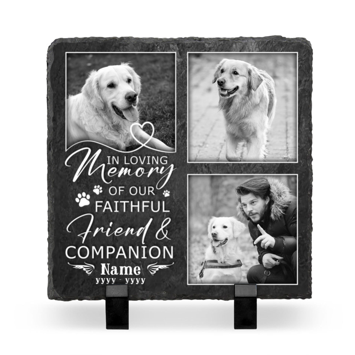 Pet Memorial Stone With Three Photos, In Loving Memory Custom Memorial Pet Slate, Dog Loss Gifts