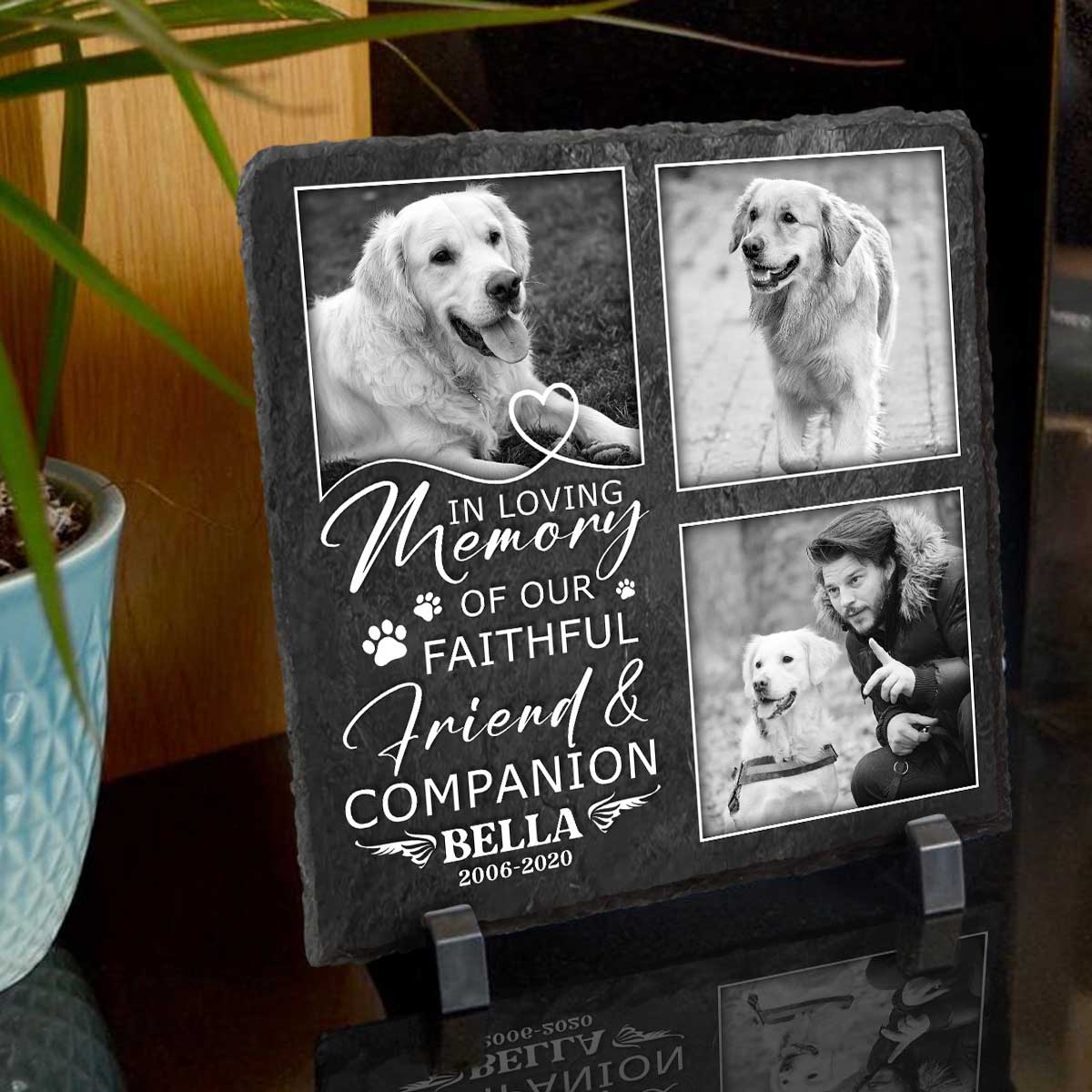 17+ Heartwarming and Unique Dog Memorial Gifts to Honor Your Beloved Pet 17 Pet Memorial Stone With Three Photos, In Loving Memory Custom Memorial Pet Slate, Dog Loss Gifts