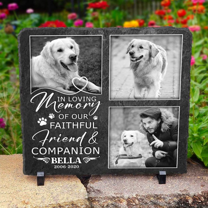 Pet Memorial Stone With Three Photos, In Loving Memory Custom Memorial ...