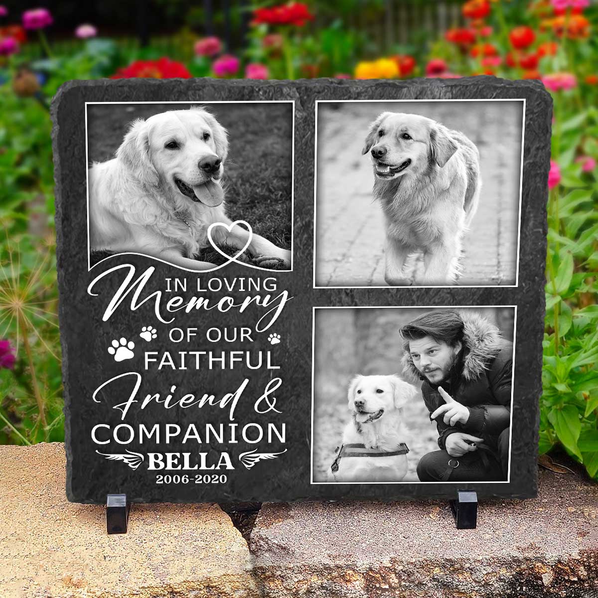 Pet Memorial Stone With Three Photos, In Loving Memory Custom Memorial Pet Slate, Dog Loss Gifts 1 Personalized Pet Memorial Stone With Three Photos, In Loving Memory Custom Memorial Pet Slate, Dog Loss Gifts